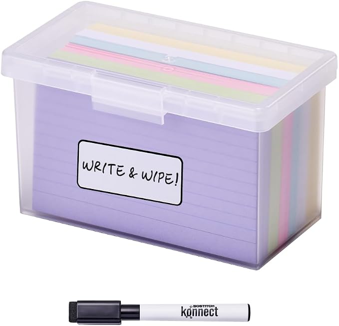 Bostitch Konnect Storage Containers with Lids, Office Organizer, Clear Plastic Box, Stackable for Index Cards, Labels, 1 Qt
