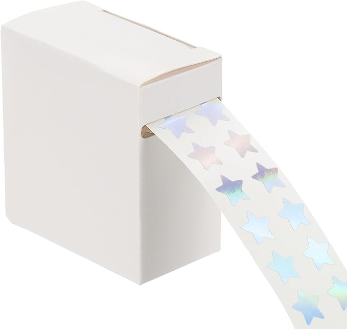 PATIKIL Star Stickers Roll 3/8", 1000 Pcs Self-Adhesive Reward Stickers for Classroom Teacher Supplies and DIY Craft, Silver