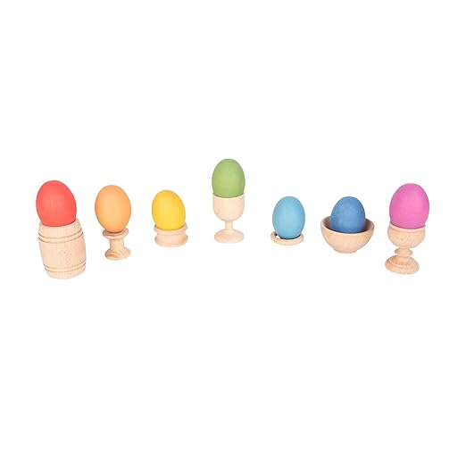 TickiT-74005 Rainbow Wooden Eggs - Set of 7 colors - Wooden Toys for Toddlers - For Ages 10m+ - Inspire Curiosity With Wooden Loose Parts Play