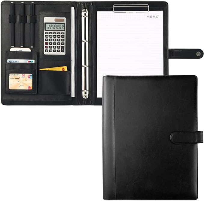 Professional Portfolio Leather Business Padfolio Notebook with Letter Size Clipboard, A4 Portfolio Binder & Organizer Folder (Excluding calculators)