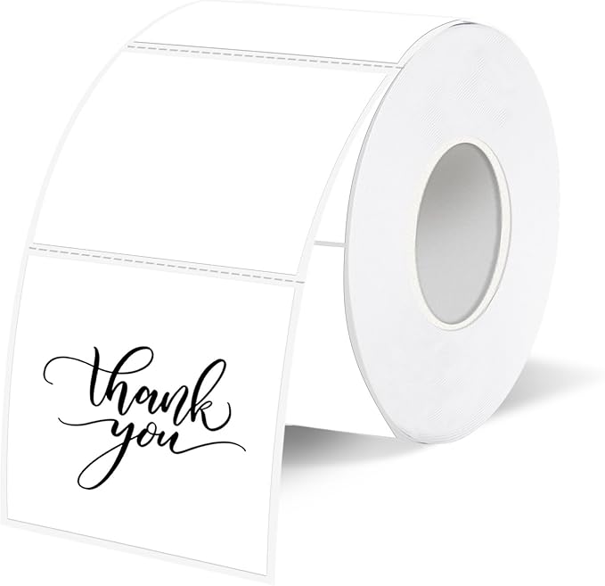 1.5 Inch Square Thermal Labels Printer Stickers, White Self-Adhesive Square Direct Thermal Labels Stickers, Waterproof/Perforation Line Design- 500 Sheets