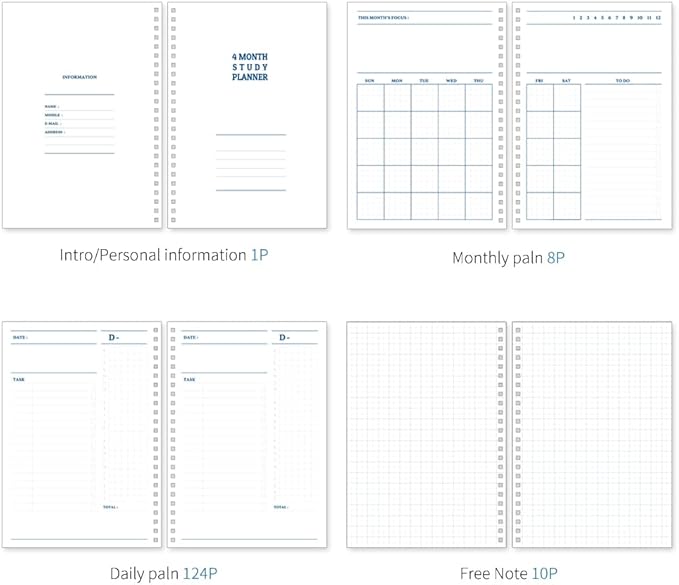 Monolike Checkers 4 Month Study Planner, Yellow - Academic Planner, Weekly & Monthly Planner, Study plan