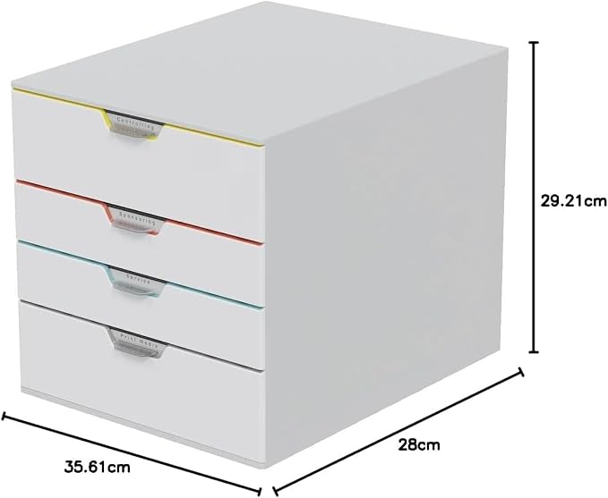 Durable VARICOLOR 4 Drawer Unit - White Desktop Drawer Set with 4 Color Coded Draws - Letter Size Files - Perfect for Storing Documents and Paper Work