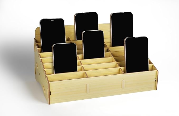 HengTianMei Classroom Cell Phone Holder, 24 Grid Cell phone Storage Box for Student Management, Wooden Calculator Organizer Caddy for School Office（24 Grid）
