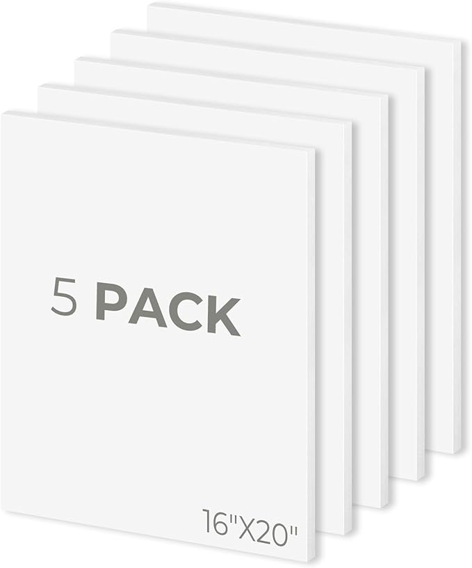 Mat Board Center, Pack of 5, 16X20 Foam Boards, Acid Free White Foam Core Boards for Mounting, Crafts, Display, Presentation and Projects, 1/8'' Thick