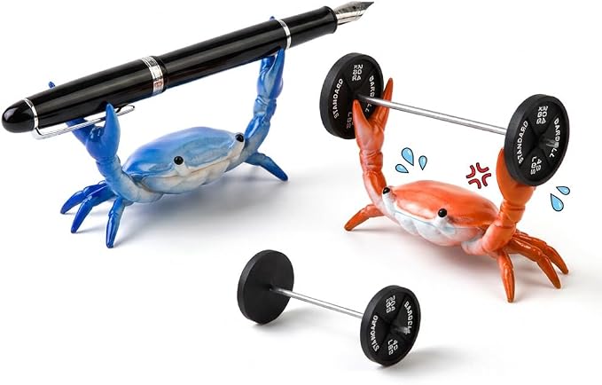 4Pcs Weightlifting Crab Pen Holder with Mini Barbells, Funny Desk Decor Organizer Accessories Set, Novelty Office Gifts for Coworkers Adults Men, Cute Stand for Pencils Makeup Brushes(Red+Blue)