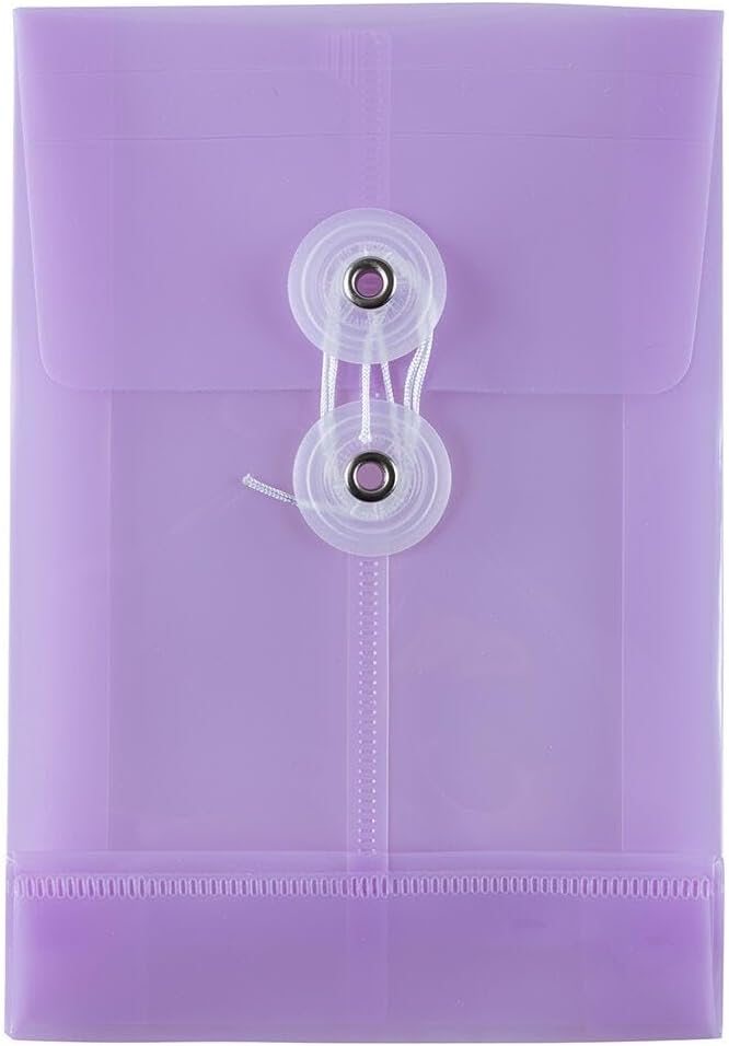 JAM PAPER Plastic Envelopes with Button & String Tie Closure - 4 1/4 x 6 1/4 - Lilac Purple - 3/Pack