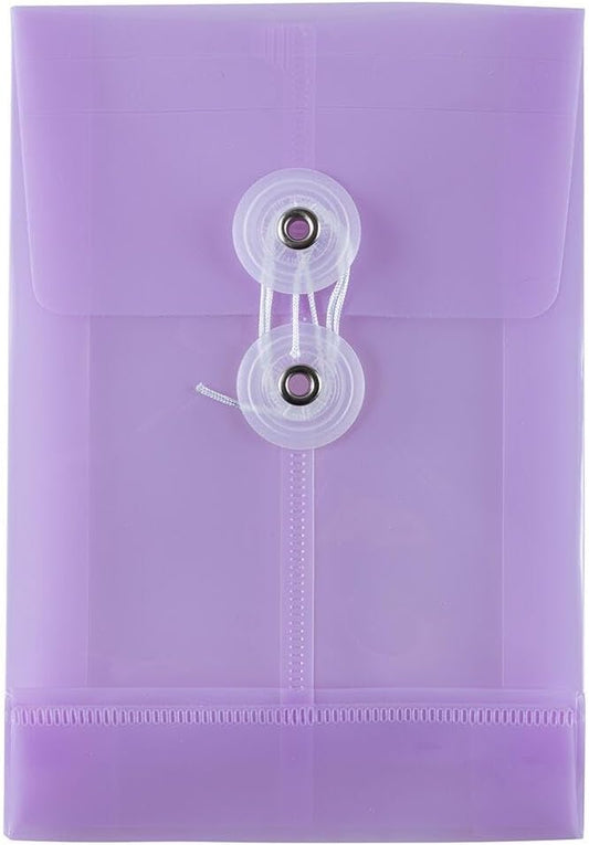 JAM PAPER Plastic Envelopes with Button & String Tie Closure - 4 1/4 x 6 1/4 - Lilac Purple - 3/Pack
