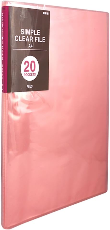 Plus File, Simple Clear File, A4, Vertical, 20 Pockets, 10 Books, Pink FC-220SC 98-164 x 10