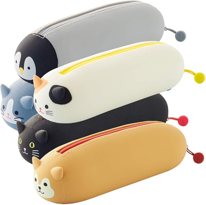 LIHIT LAB PuniLabo Zipper Pen Case/Pouch, Horizontal, 2.5" x 7.9", Black Cat (A7781-3), Pen: 2.5"x 7.9"x 2.4"