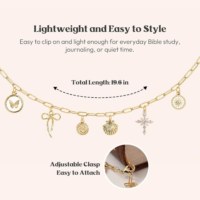 Kaciola Bible Charms Chain with 4PCS Planner Charms for Bible Study, Book Spine Bookmark, Journal Accessory, Unique Faith Jewelry Gift for Women (SJ-04)