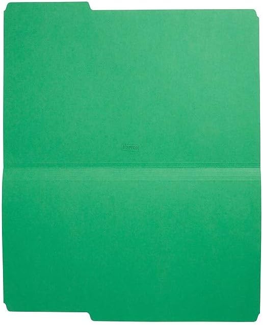 Staples Colored File Folders, Legal Size, 3‑Tab Top‑Tab Design, Green, Durable Paper Stock, 100/Pack