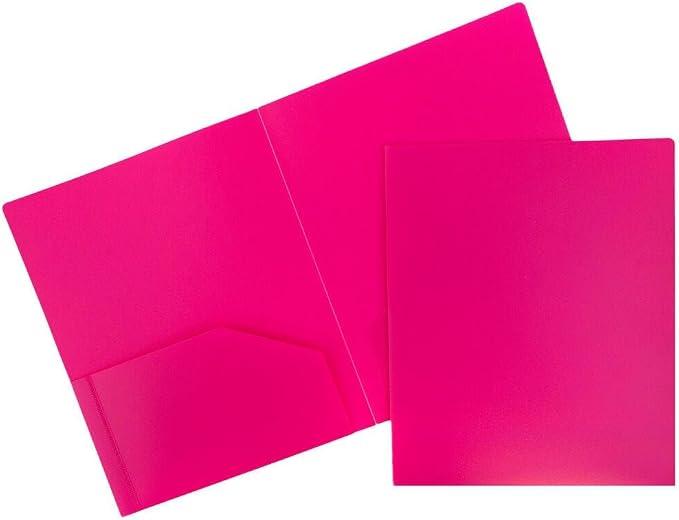 JAM PAPER Heavy Duty Plastic 2 Pocket Extra Tough School Folders - Fuchsia Hot Pink - Bulk 48/Pack