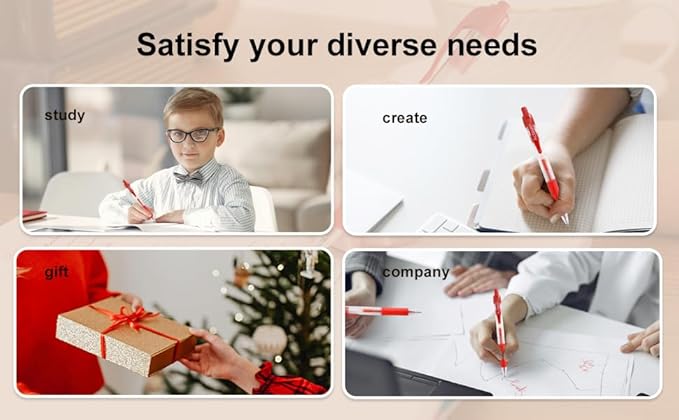 Actsun Red Gel Ink Pens, 12 Pcs, Fine Point, Smooth Writing, Retractable, 0.8 Mm, Gift for Women & Men, Journaling, School & Office Supplies