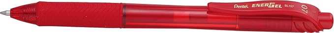 EnerGel Pentel X Retractable Liquid Gel Pen (0.7mm) Metal Tip, Red Ink, Box of 12 (BL107-B)