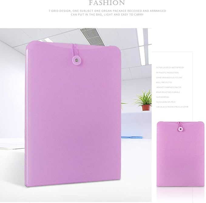 Vertical Expanding Accordion Folder with 7 Pockets Paperwork Organizer Document Wallet Briefcase Business File Organizer Bag A4 Letter Size Elastic Rope Closure Pink