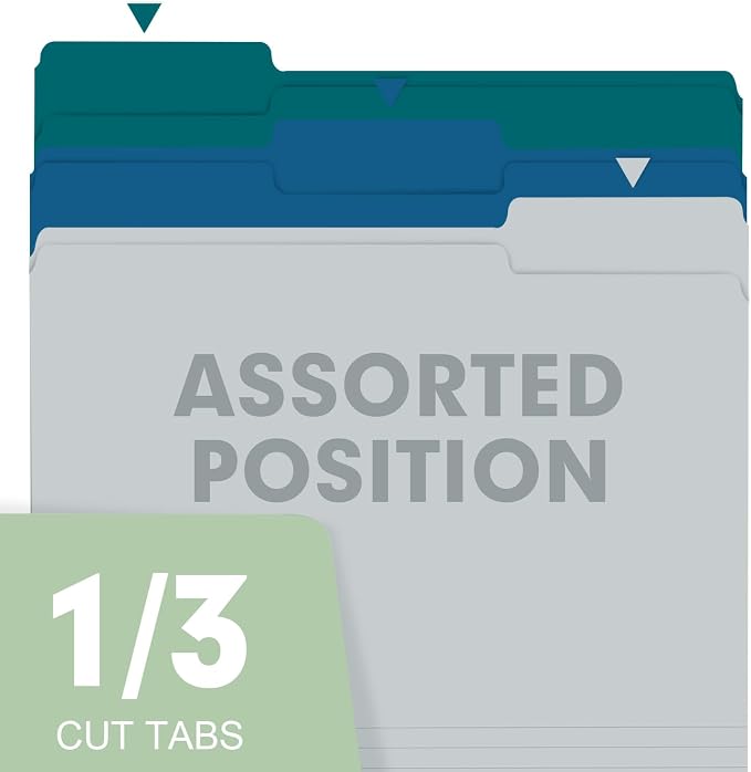 File Folder, RAZCC Colored File Folders, 1/3 Cut Tab File Folder Letter Size, Filing Folders with Tabs for Office School Business Use, Assorted 10 Colors (150 Pack)