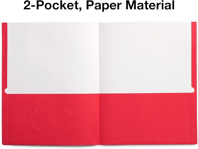 Staples Smooth 2-Pocket Paper Folders, Letter Size, Red, 25-Pack, Durable Folders for School & Office