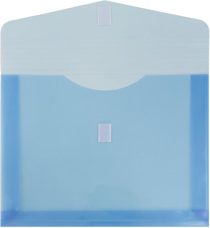 JAM Paper Plastic Envelopes with Hook & Loop Closure - 2" Expansion - Letter Booklet - 9 3/4" x 13" - Blue - 12/Pack