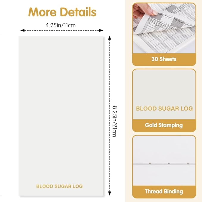 Pocket Planner Notebook, Blood Sugar Log Planner Refills, 30Sheets, 8.25x4.25inches Regular TN Journal Notebooks for Easy Daily Health Monitoring