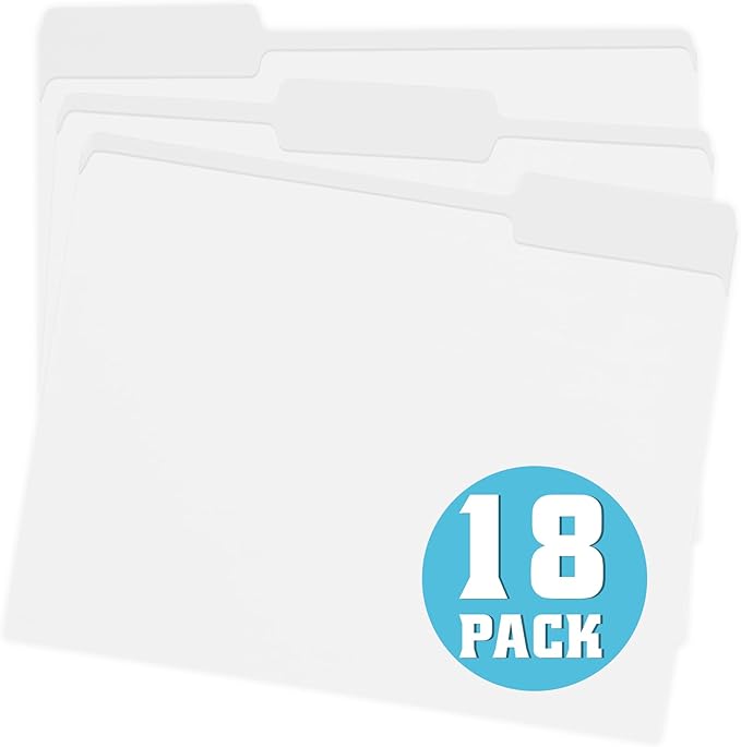 pmybupo 18pack White File Folders,1/3 Cut Tab with Assorted Positions,Letter Size Colored File Folders,Great for Organizing and Easy File Storage