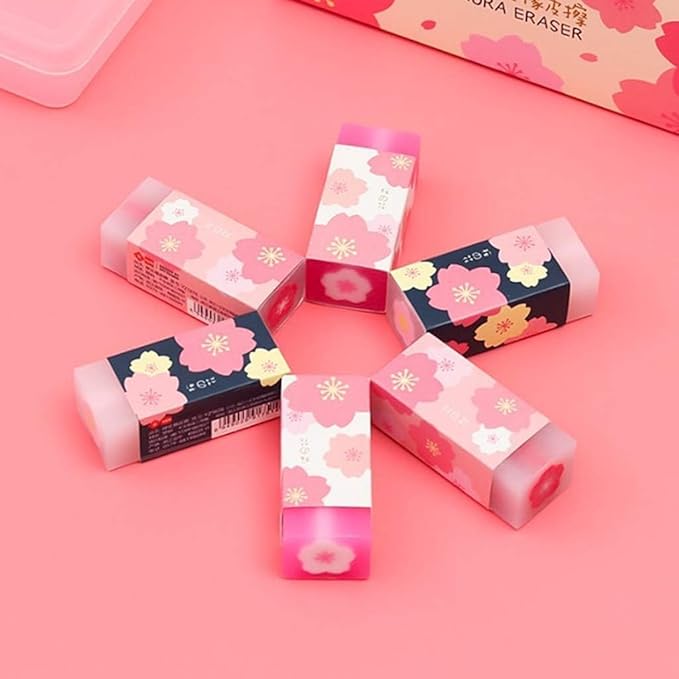 3 Pcs Pink Lovely Cherry Blossoms Rubber Erasers Sakura Petal Sketch Painting Pencil Correction Tool School Office Stationery Supply Standard Pencil Erasers Erasers and Correction Products