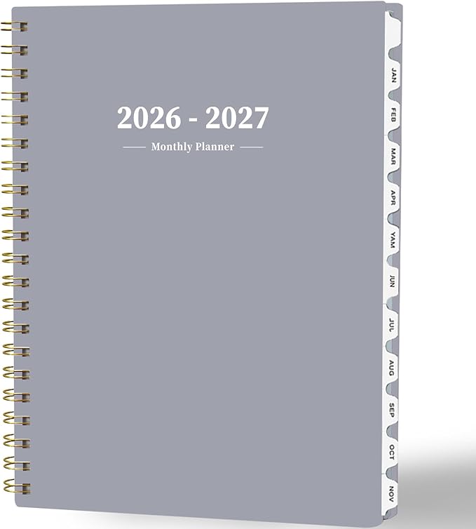 Ymumuda 2026 Planner-2 Year Monthly Planner 2026-2027, JAN.2026 - DEC.2027, 8.5" x 11", 26-27 Monthly Calendar,Large Planner with Spiral Bound, 24 Months Perfect for School OfficeSchedule- Grey