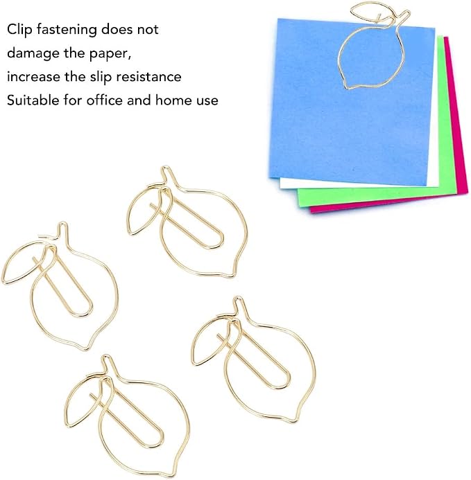 100Pcs Gold Lemon Shape Paper Clips - Iron Bookmark Clips for Office Home Use, Cute Design with Transparent Storage Box
