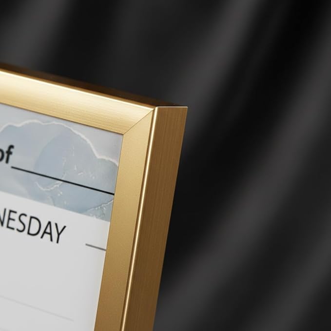 Small Whiteboard 12 x 16 Inch Magnetic Dry Erase Board with Stand & Wall Mount | Gold Aluminum Frame | Planner Board with Weekly & Monthly Sheets | 3 Markers, Eraser & 2 Magnets