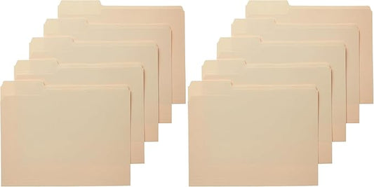 Amazon Basics Sturdy File Folders with Reinforced Tabs for Filing and Organization, 1/3-Cut Tab, Assorted Positions, Letter Size, 8.5x11 inches, Manila, 200-Pack