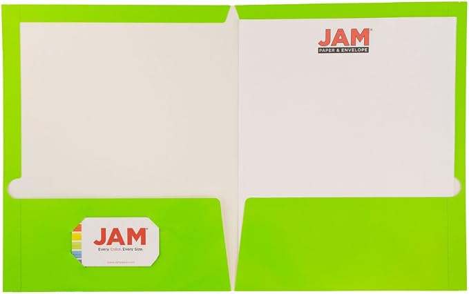 JAM PAPER Laminated Two Pocket Glossy School Folders - Letter Size - High Gloss Lime Green - Bulk 100/Box