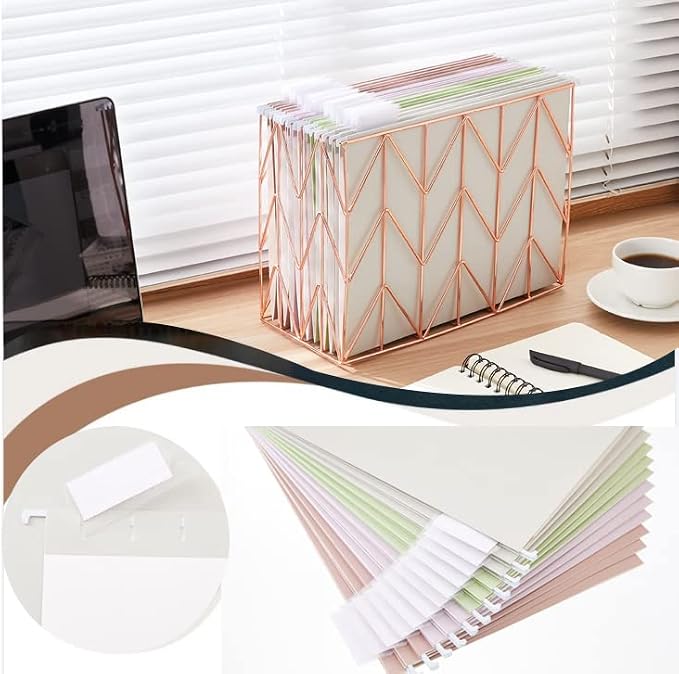 12 piece Hanging Color Folder, Cute File Cabinet Storage Box, Decorative Hanging Letter Sized Folder, 1/5 Cut Adjustable Label Decoration for Home Office, School Classroom, 4 Colors