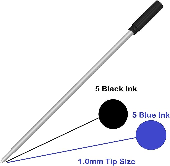 10 Pack, Pen Savings Ballpoint Pen Refills Compatible with Cross Ballpoint Pens, Medium, Bulk Packed (5 Black / 5 Blue)