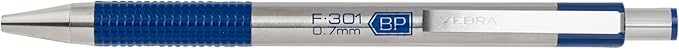 Zebra Pen F-301 Ballpoint Black and Blue Ink Fine Point 0.7mm Stainless Steel Retractable Pen, 6-Pack Plus 3 Refills – Easy-Glide Ink, Non-Slip Grip, Professional Design, Ideal for Office Use (27206)