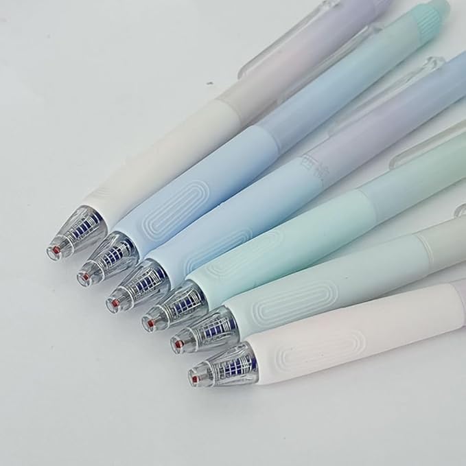 GSHLLO 6 Pcs 0.5 mm Blue Erasable Gel Ink Pens Quick Drying Retractable Pen Fine Point Smooth Writing Pens Comfortable Grip Notetaking Pen Mistakes Disappear Markers with Erasers for Drawing Planning