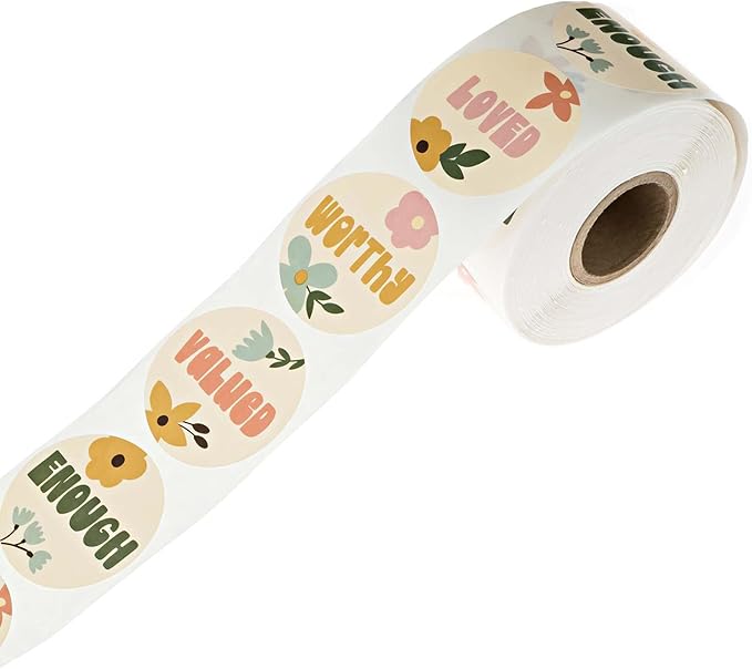 Retro Floral Encouraging Stickers / 500 Worthy Valued Loved Stickers / 1.5" Round Motivational Labels / 4 Alternating Uplifting Flower Designs