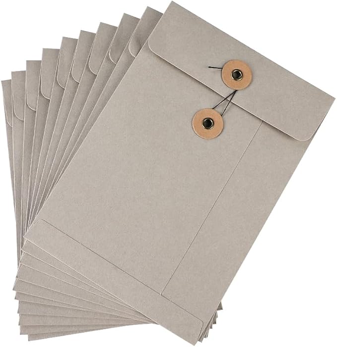 10 Pcs Vintage Kraft Paper File Folder Thickened A5 Filing Envelope Project Photo Pockets Reusable Document Wallet Bag with String Tie Closure for Office Home