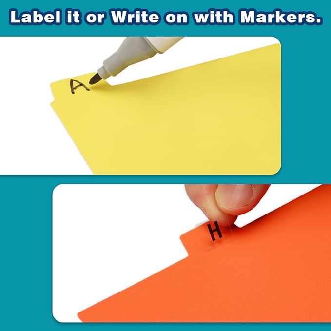Chell 4x6 Plastic Index Card Dividers, Heavyweight Poly Index Card Guides A-Z for Flash Cards and Recipe Cards, with Alphabetical/Blank Stickers, Pack of 50