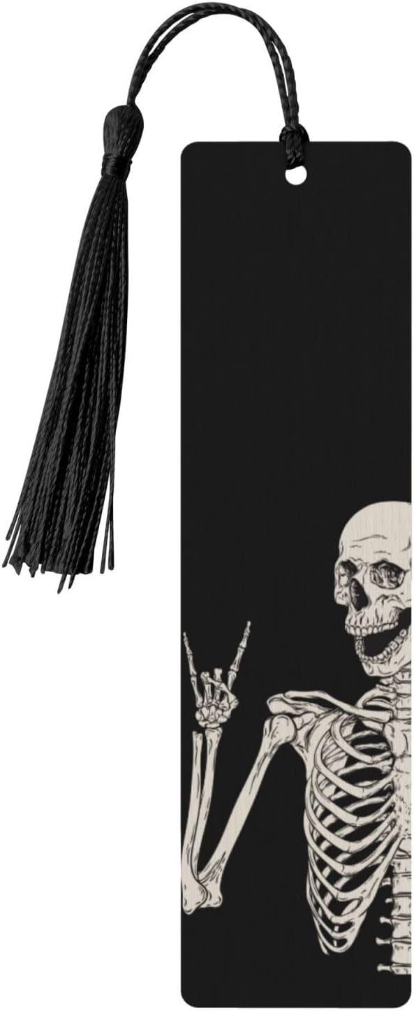 Skull Double-Sided Printed Wooden Bookmarks, Rock and Roll Notebook Accessories Birthday Presents for Men Women Presents for Book Lovers