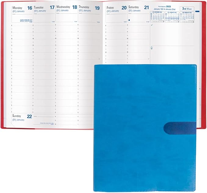 Quo Vadis 2024 President - Weekly/Monthly Planner - 13 Months, Dec. to Dec. - 8 1/4 x 10 1/2" - Smooth Faux Suede Texas Blue - Time Management Appointment Organizer