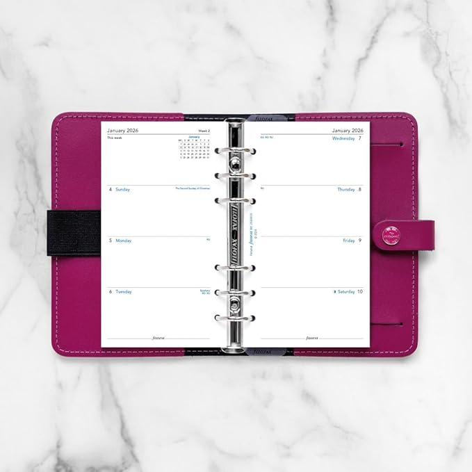 Filofax Calendar Diary Refill, Personal/Compact Size, Week-to-View with Notes Section, Sunday to Saturday, White Paper, Unruled, English, 2026 (C68419-26)