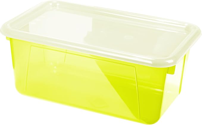 Storex Small Cubby Bins – Plastic Storage Containers for Classroom with Non-Snap Lid, 12.2 x 7.8 x 5.1 inches, Tint Yellow, 5-Pack (62482U05C)