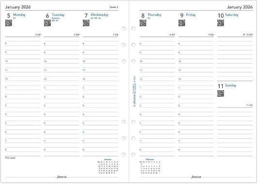 Filofax Calendar Diary Refill, A5 Size, Week-to-View with Appointments, White Paper, English, 2026 (C68521R-26)