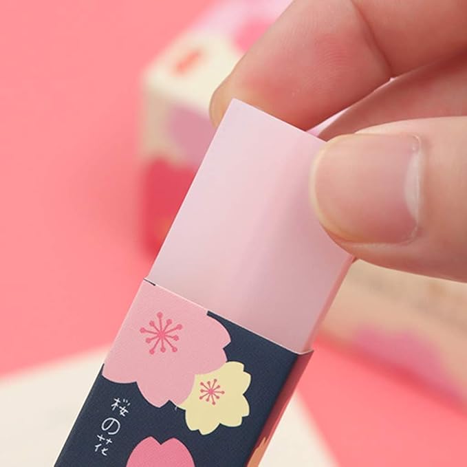 3 Pcs Pink Lovely Cherry Blossoms Rubber Erasers of Sakura Petal Sketch Painting Pencil Correction Tool School Office Stationery Supply Standard Pencil Erasers