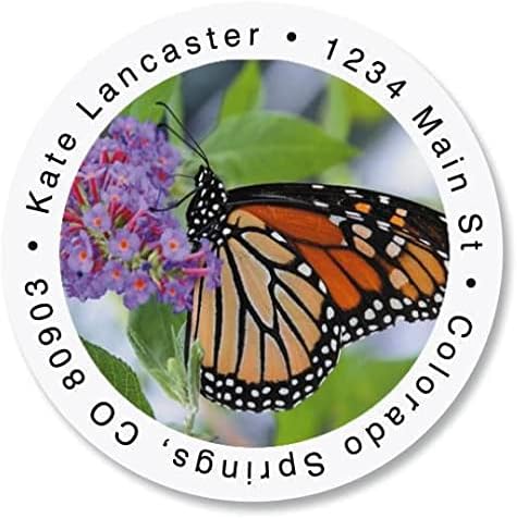 Colorful Images Butterfly Return Address Mailing Labels, Personalize with Name & Addresses, Set of Self Adhesive, Easy Peel Flat Label Sheets (Monarch-Round)