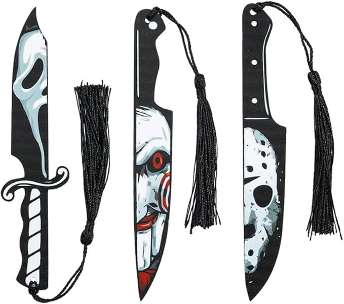3Pcs Horror Movie Series Bookmarks, Featured Characters Halloween Themed Dagger Acrylic Bookmarks for Book Fans, Writers, Scholars, Bookworms, Friends (3Pcs Dagger Mask)