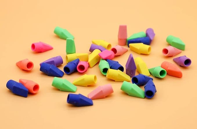 300 Pcs Pencil Top Erasers Bulk, 10 Assorted Bright Colors Chisel Shape Pencil Eraser Erasers Cap for Favors Games Prizes Pencil Top Erasers Home School Office