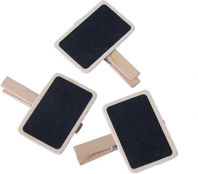 20 Pieces Mini Chalkboard Signs with Clips, Wooden Rectangle Message Boards,with Clip Message Chalk Board Tag Signs Clips Basket Labels Clip for Memo,Note Taking