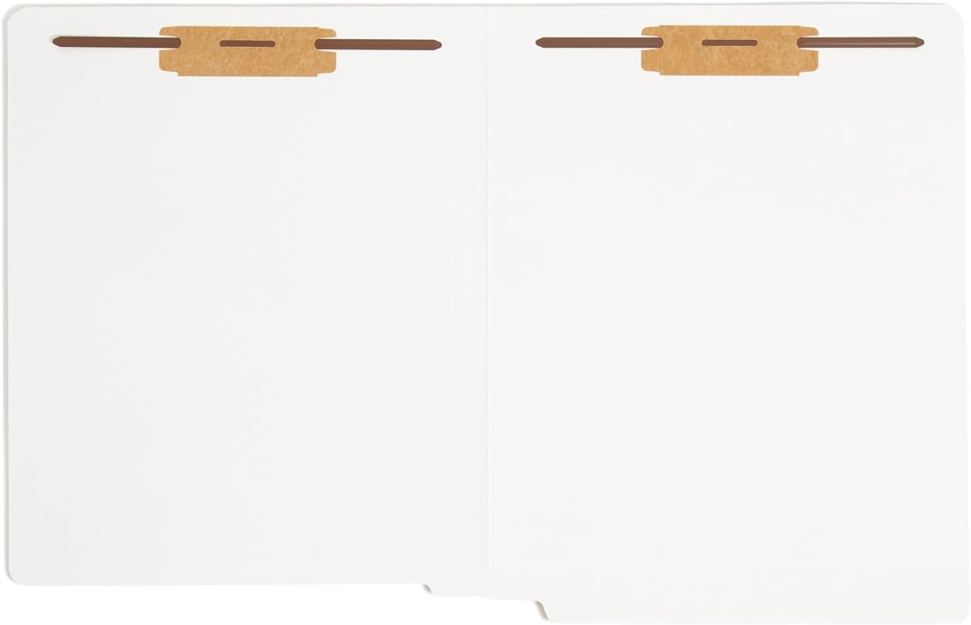 Smead Heavyweight End Tab Fastener File Folder, Shelf-Master® Reinforced Straight-Cut Tab, 2 Fasteners, Letter Size, White, 50 per Box (25840)
