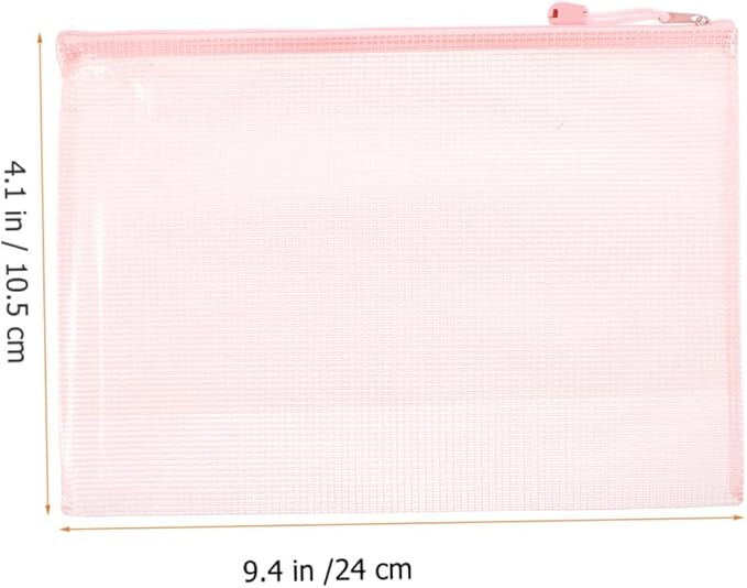STOBOK Mesh Zipper Pouch Bags 5-Pack 9.25X4.40X0.07In Document Storage Organizer with Rope Ring for Office School Supplies